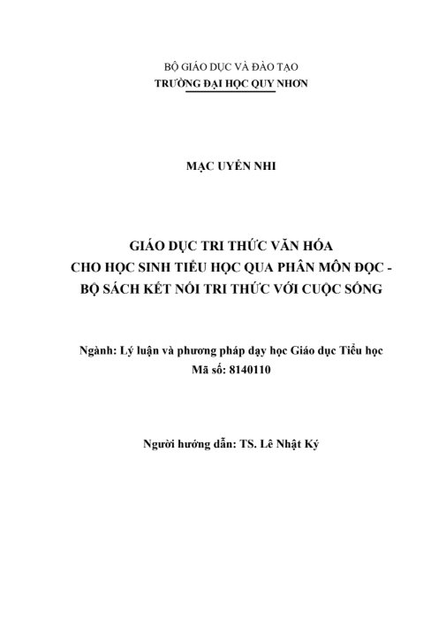 Giáo dục tri thức văn hóa cho học sinh Tiểu học qua phân môn Đọc – Bộ sách Kết nối tri thức với cuộc sống