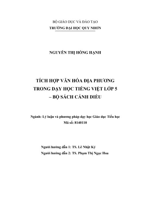 Tích hợp văn hoá địa phương trong dạy học Tiếng Việt lớp 5 - Bộ sách Cánh Diều