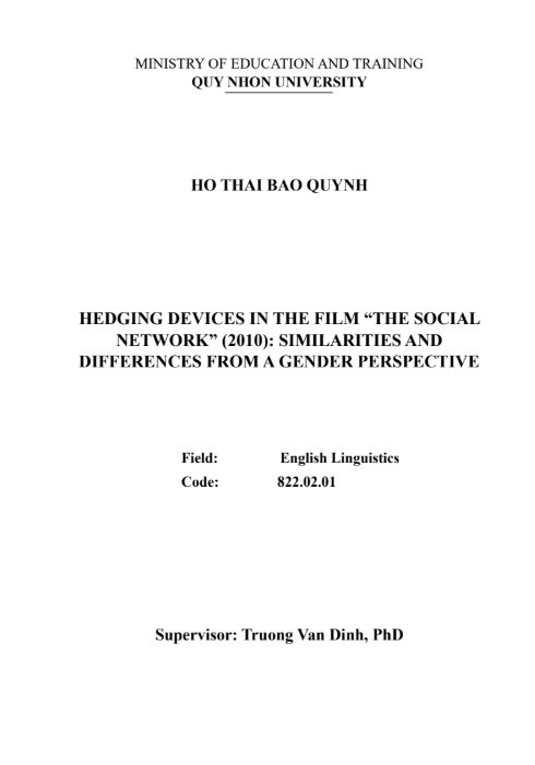 Hedging Devices in the film 'The Social Network' (2010): Similarities and Differences from a Gender Perspective