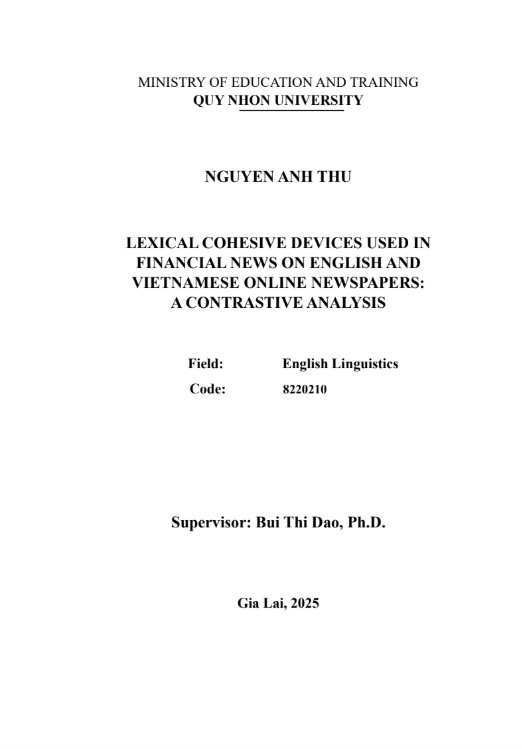 Lexical cohesive devices used in fanancial news on English and Vietnamese online newspapers: A contrastive analysis