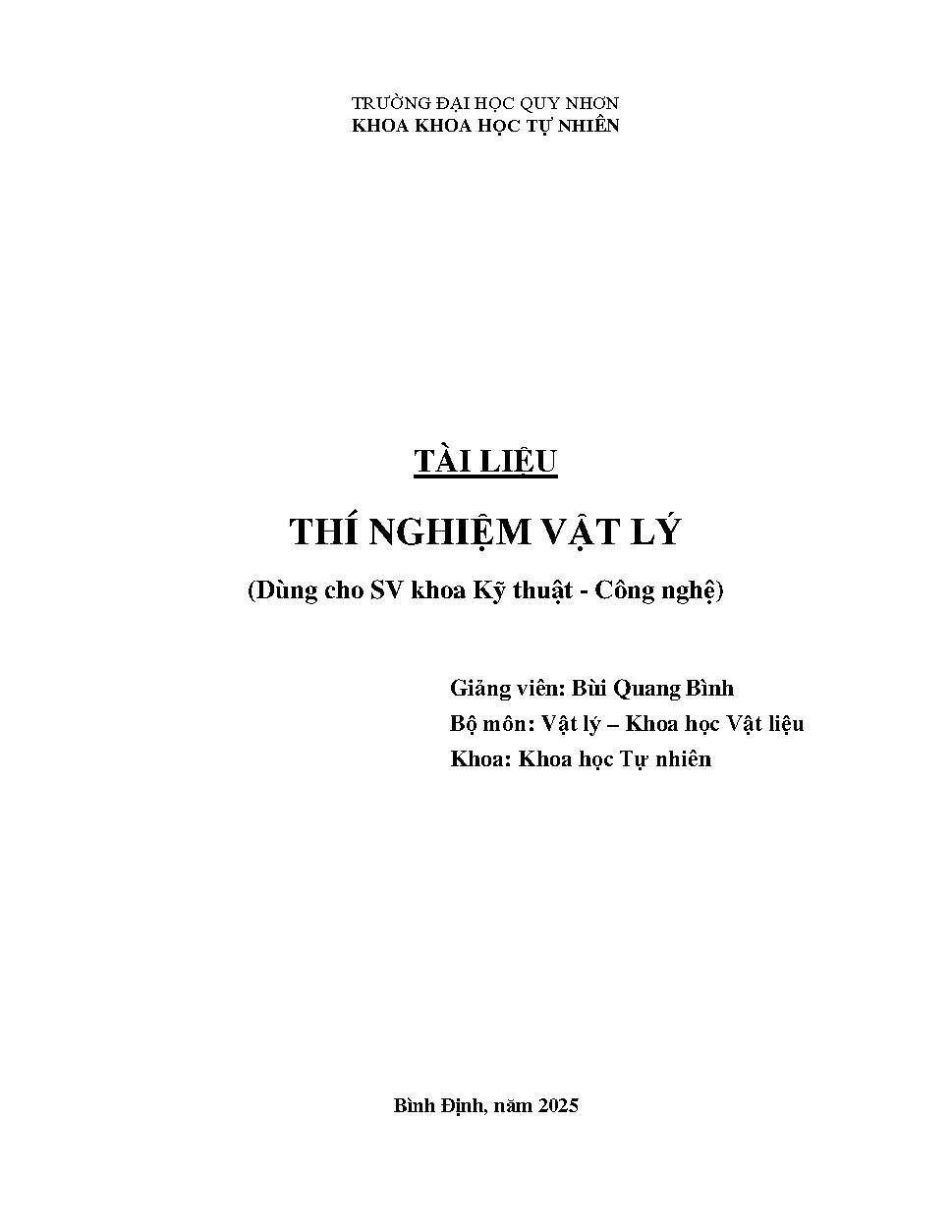 Tài liệu thí nghiệm vật lý