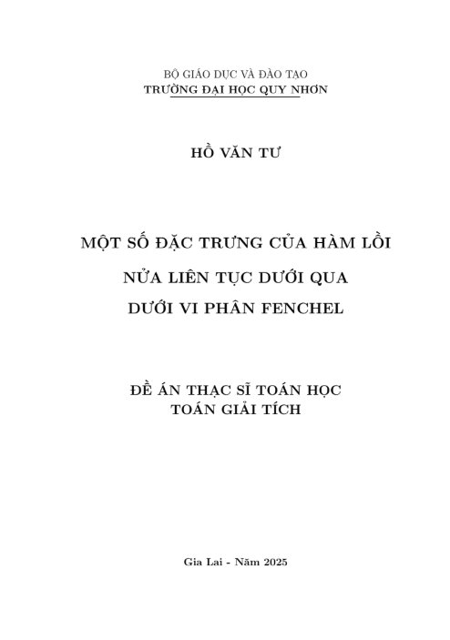 Một số đặc trưng của hàm lồi nửa liên tục dưới qua dưới vi phân Fenchel