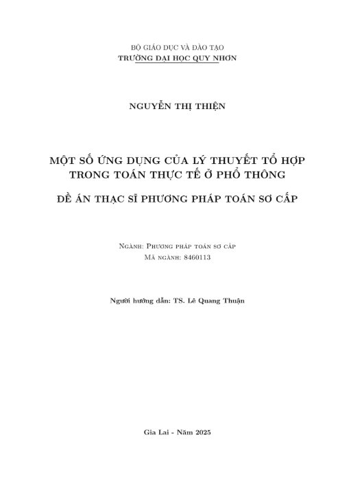 Một số ứng dụng của lý thuyết tổ hợp trong toán thực tế ở phổ thông