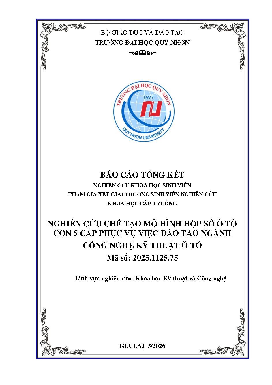 Nghiên cứu chế tạo mô hình hộp số ô tô con 5 cấp phục vụ việc đào tạo ngành Công nghệ kỹ thuật ô tô