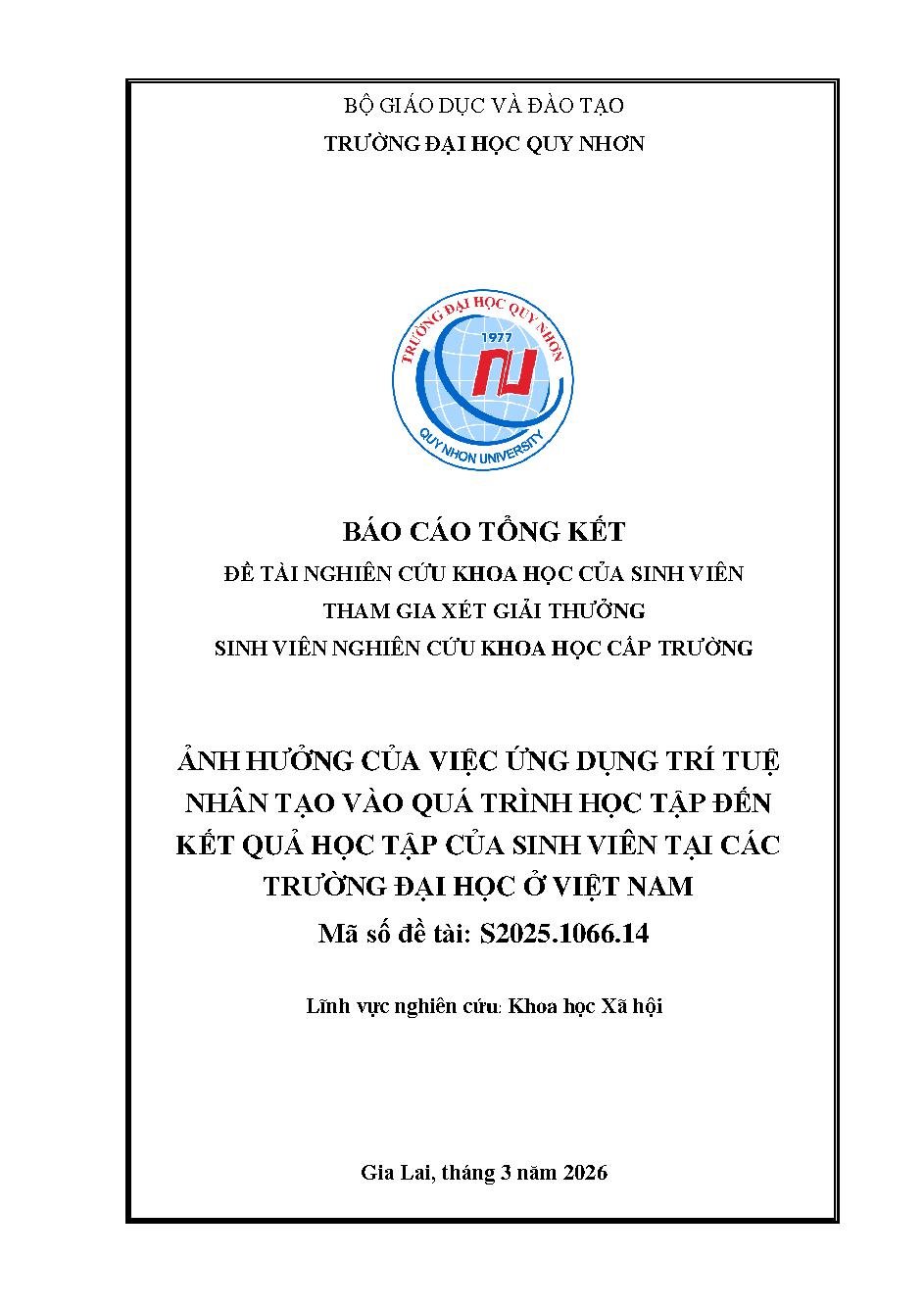 Ảnh hưởng của việc ứng dụng trí tuệ nhân tạo vào quá trình học tập đến kết quả học tập của sinh viên tại các trường đại học ở Việt Nam