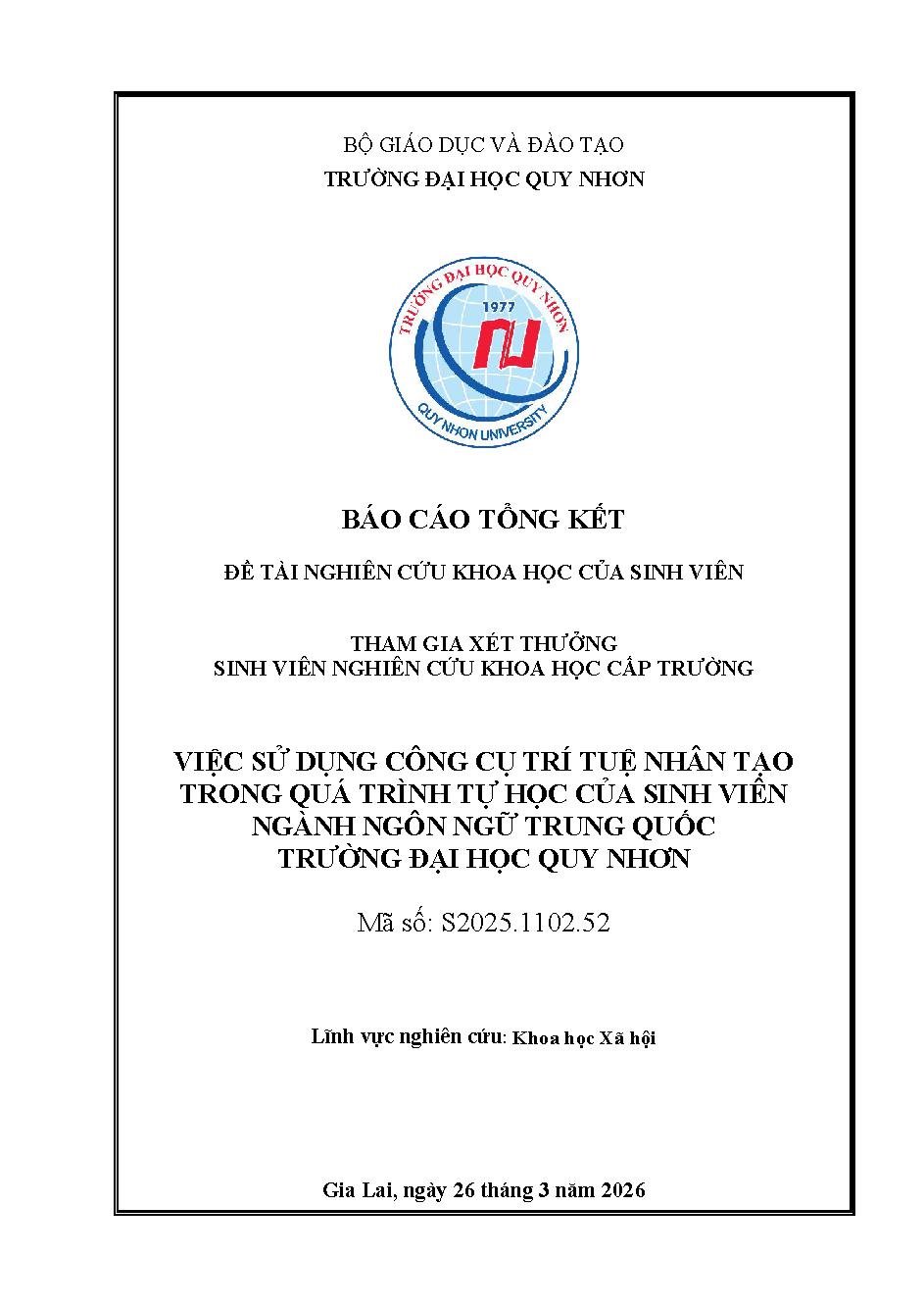 Việc sử dụng công cụ trí tuệ nhân tạo trong quá trình tự học của sinh viên ngành Ngôn ngữ Trung Quốc Trường Đại học Quy Nhơn