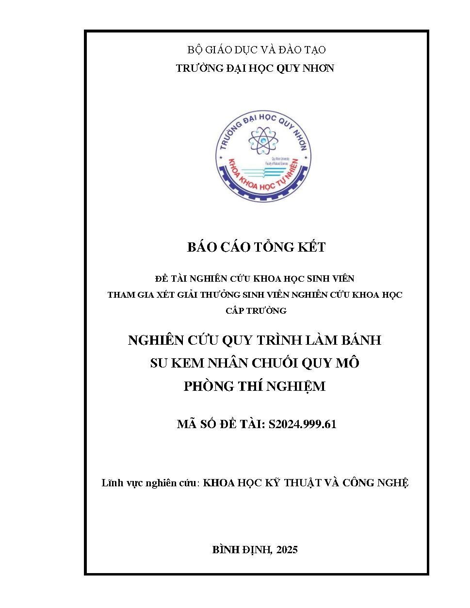 Nghiên cứu quy trình làm bánh su kem nhân chuối quy mô phòng thí nghiệm