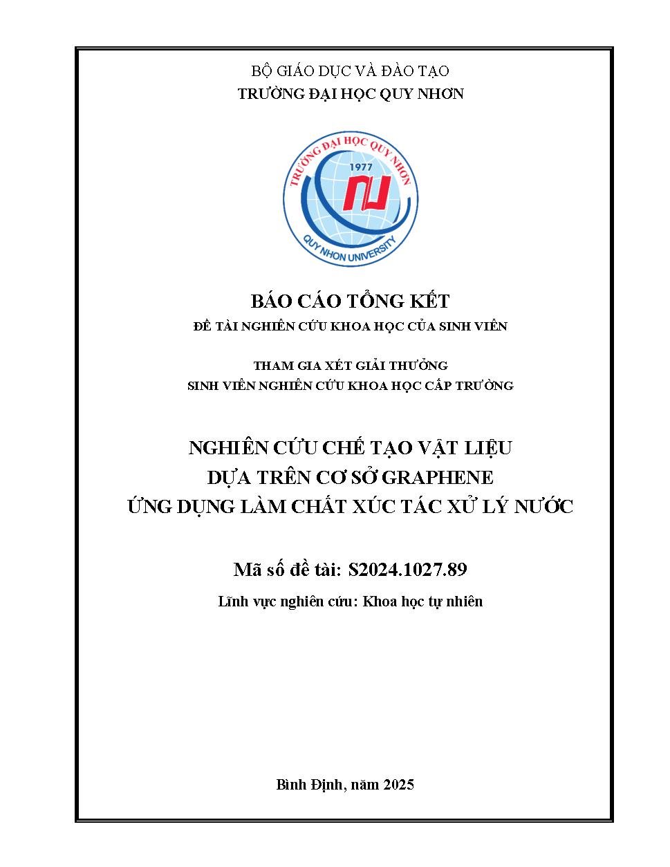 Nghiên cứu chế tạo vật liệu dựa trên cơ sở graphene ứng dụng làm chất xúc tác xử lý nước