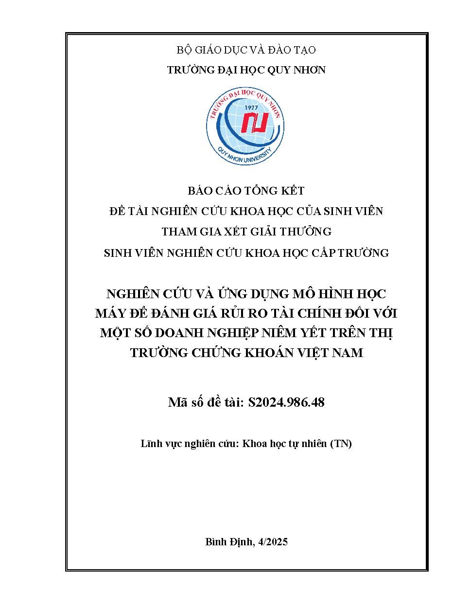 Nghiên cứu và ứng dụng mô hình học máy để đánh giá rủi ro tài chính đối với một số doanh nghiệp niêm yết trên thị trường chứng khoán Việt Nam