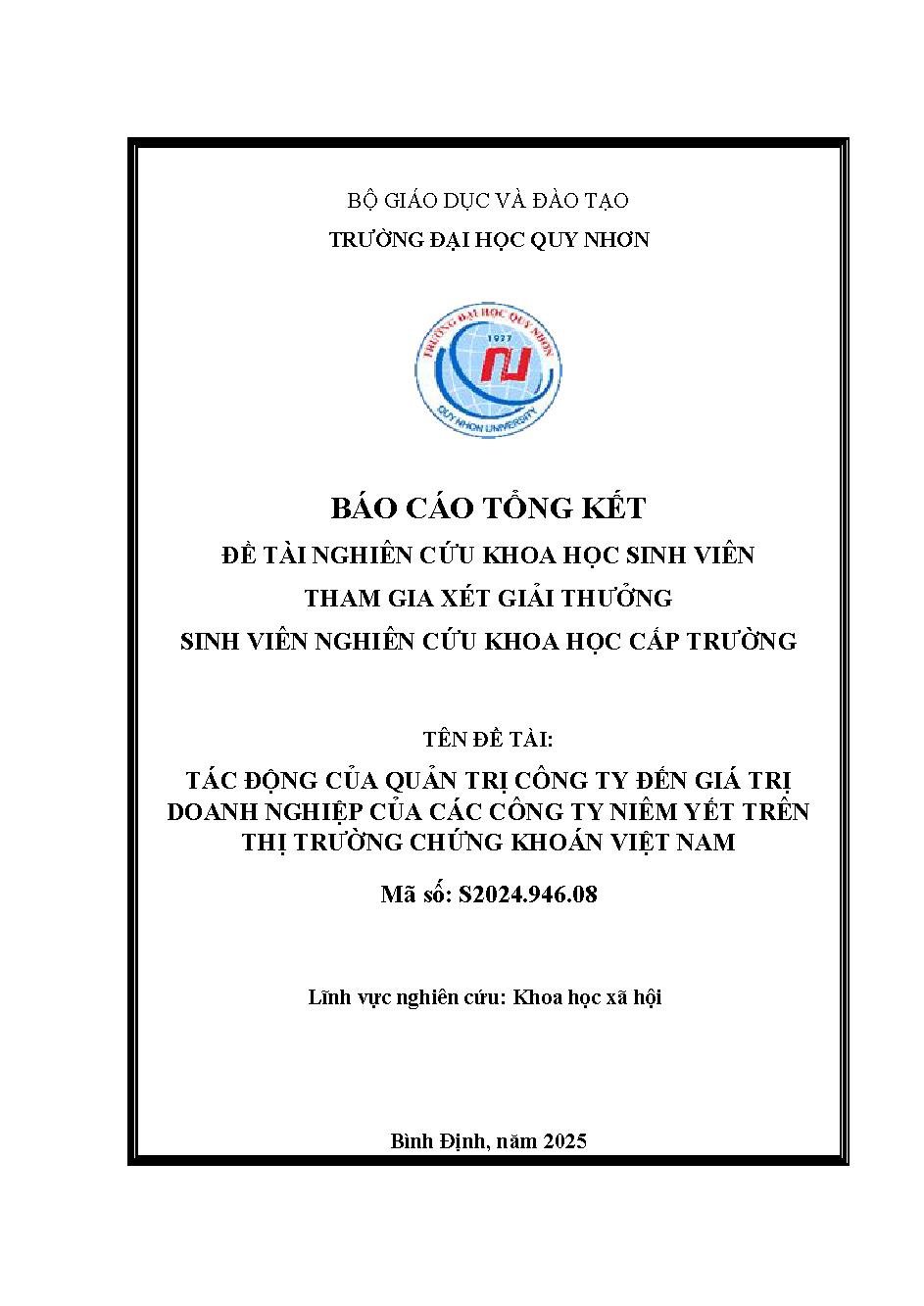 Tác động của quản trị công ty đến giá trị doanh nghiệp của các công ty niêm yết trên thị trường chứng khoán Việt Nam