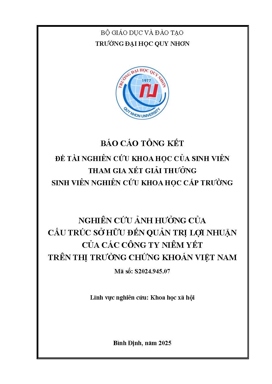 Nghiên cứu ảnh hưởng của cấu trúc sở hữu đến quản trị lợi nhuận của các công ty niêm yết trên thị trường chứng khoán Việt Nam