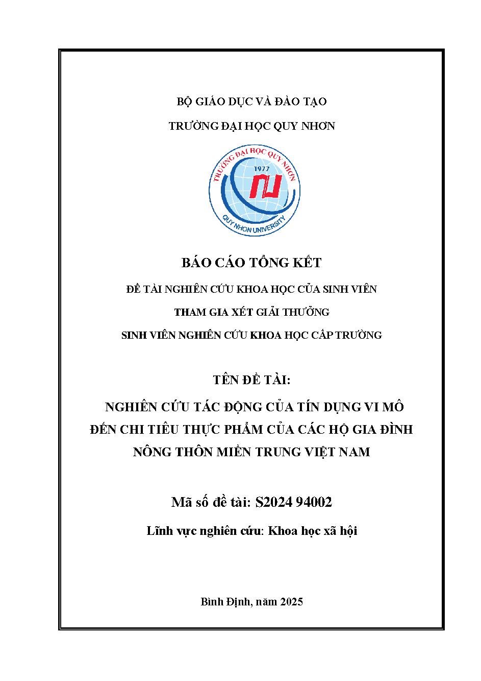 Nghiên cứu tác động của tín dụng vi mô đến chi tiêu thực phẩm của các hộ gia đình nông thôn miền Trung Việt Nam