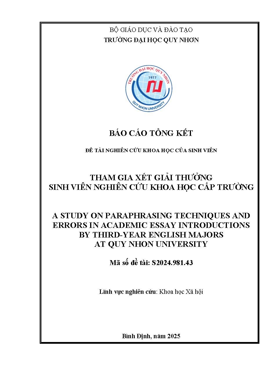 A study on paraphrasing techniques and errors in academic essay introductions by third-year english majors at Quy Nhon University