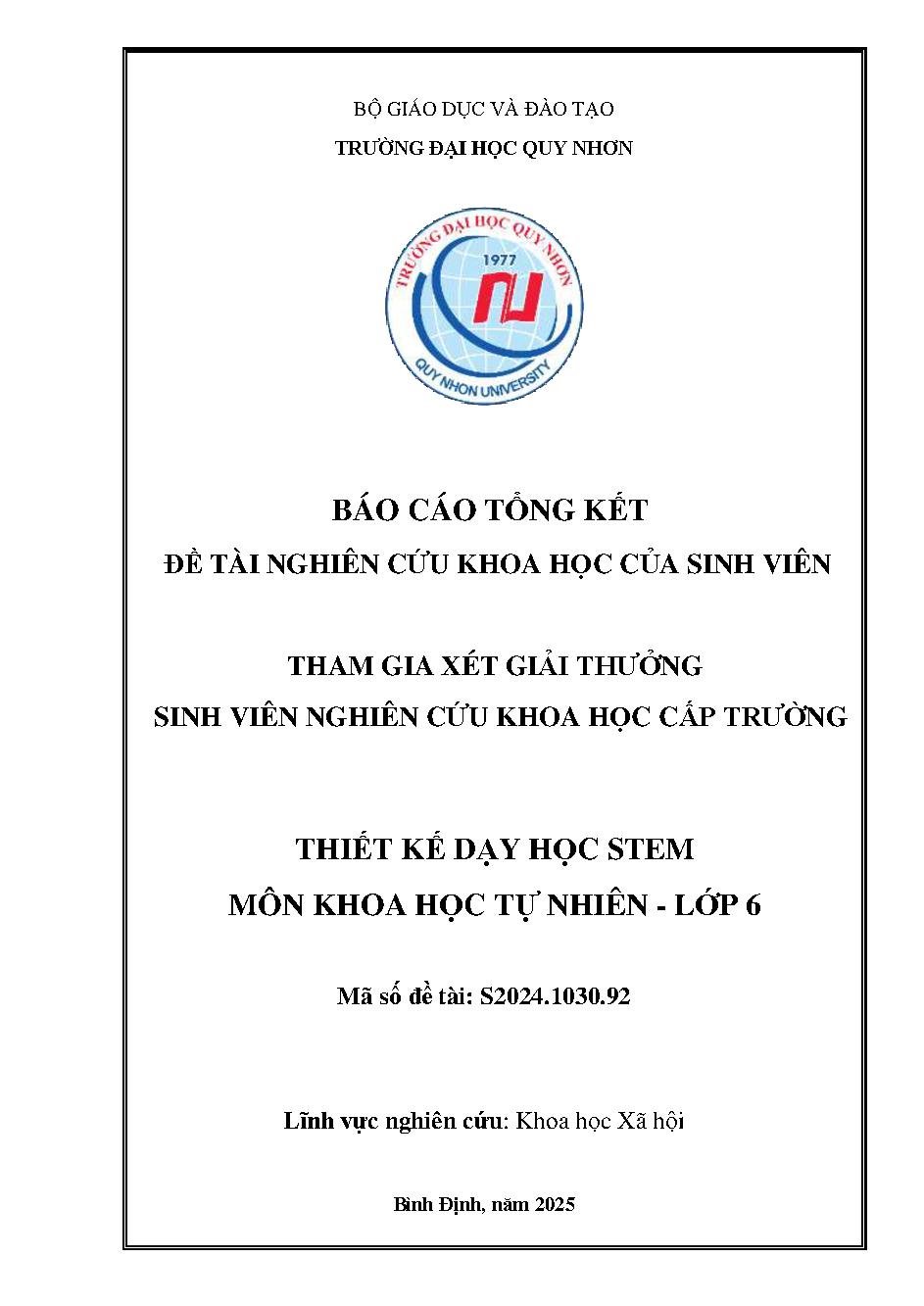 Thiết kế dạy học STEM môn Khoa học tự nhiên lớp 6