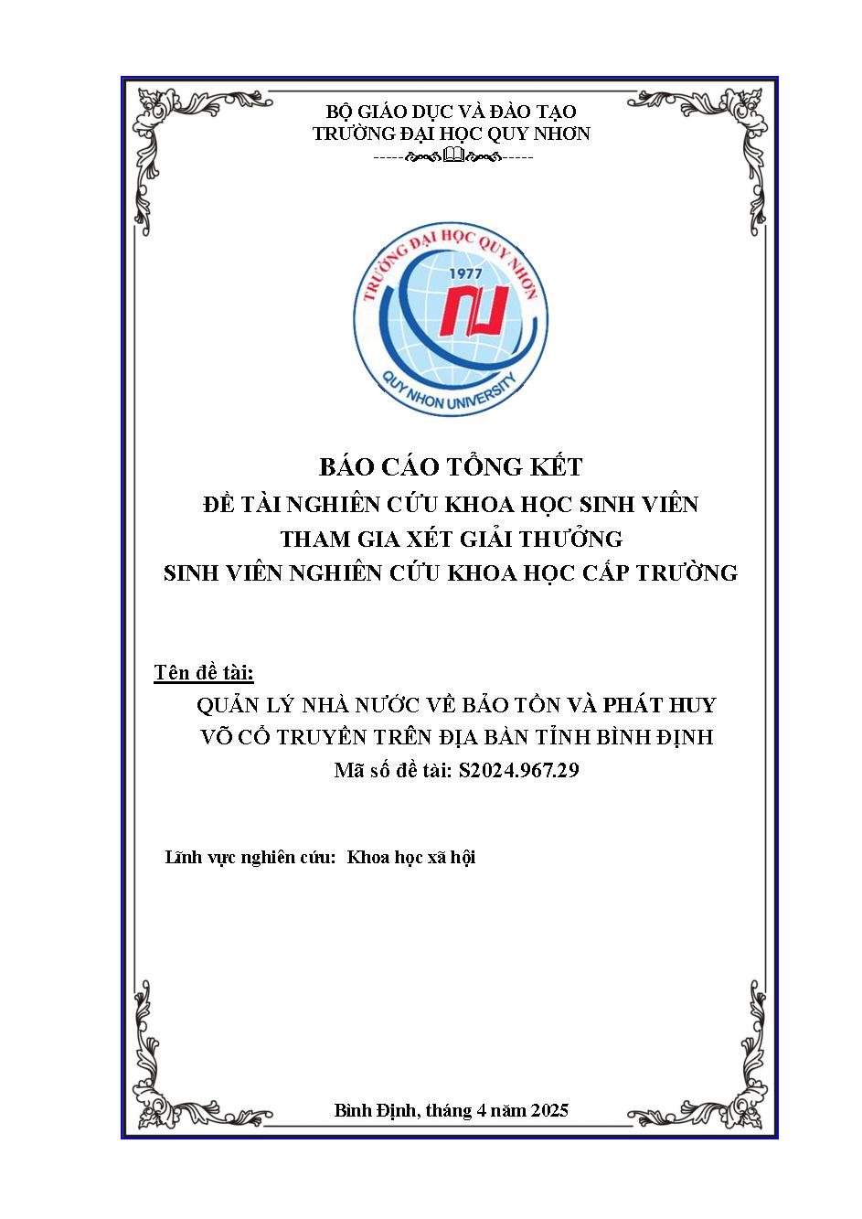 Quản lý nhà nước về bảo tồn và phát huy võ cổ truyền trên địa bàn tỉnh Bình Định