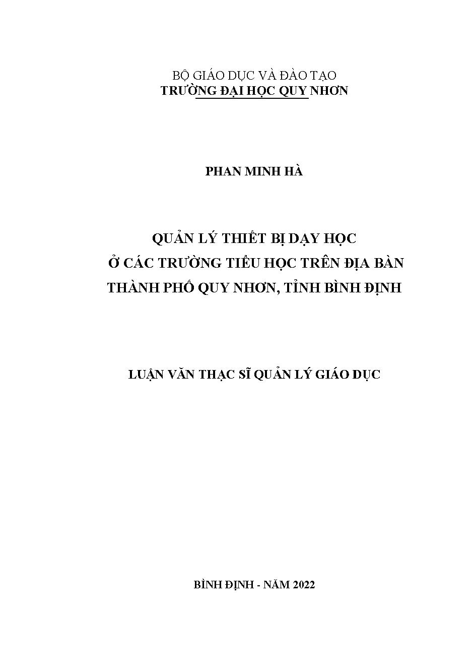 Quản lý thiết bị dạy học ở các trường tiểu học trên địa bàn thành phố Quy Nhơn, tỉnh Bình Định