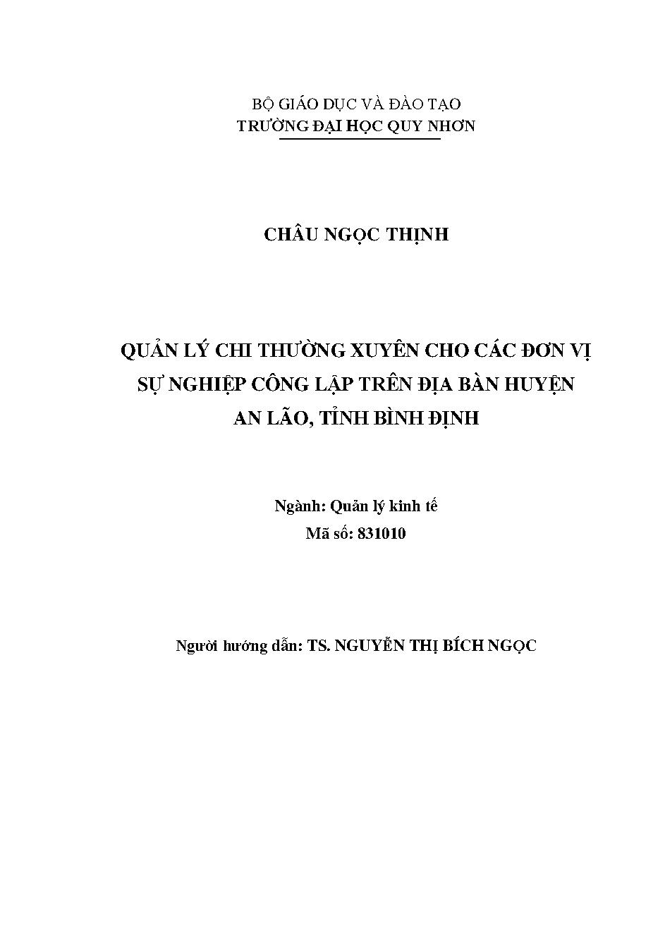 Quản lý chi thường xuyên cho các đơn vị sự nghiệp công lập trên địa bàn huyện An Lão, tỉnh Bình Định