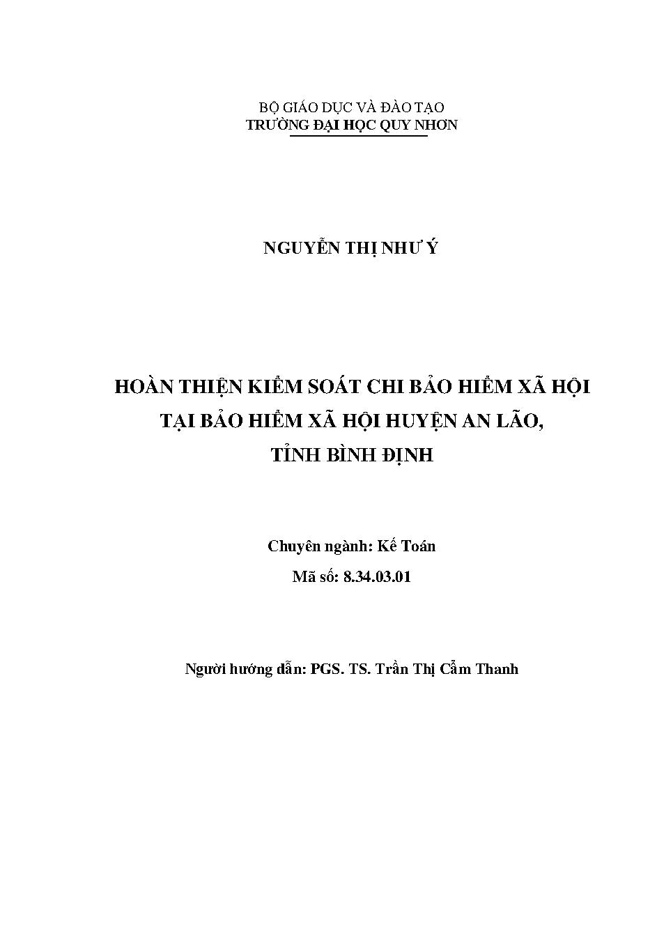 Hoàn thiện kiểm soát chi bảo hiểm xã hội tại bảo hiểm huyện An Lão, tỉnh Bình Định