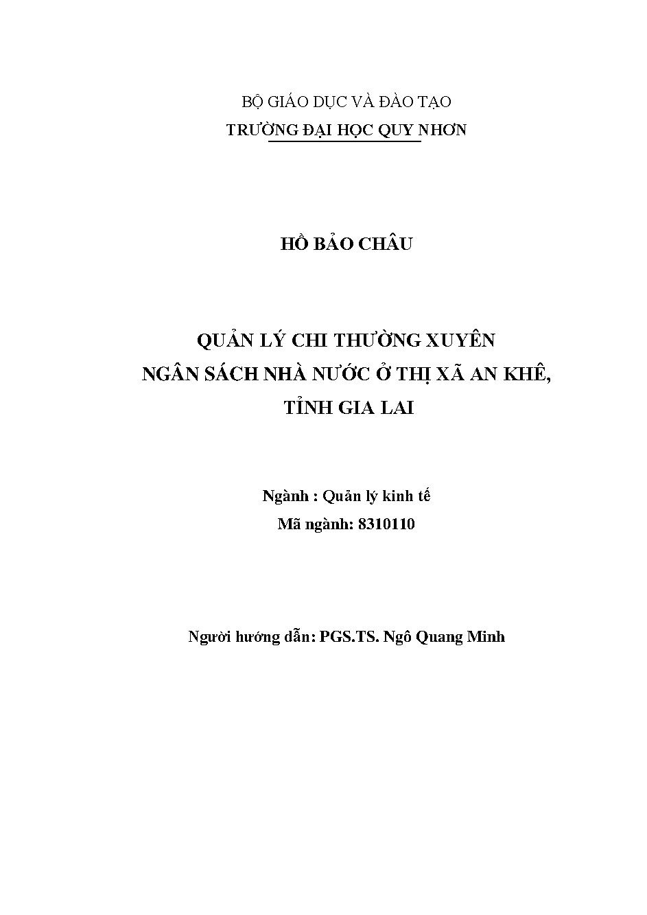 Quản lý chi thường xuyên ngân sách nhà nước ở thị xã An Khê, tỉnh Gia Lai