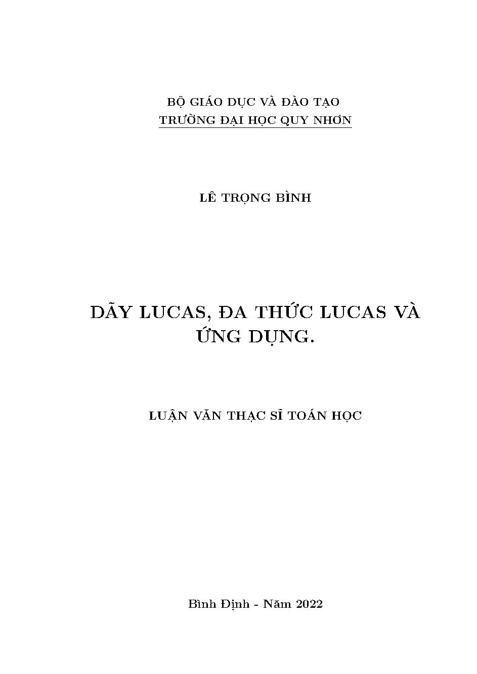 Dãy Lucas, đa thức Lucas và ứng dụng