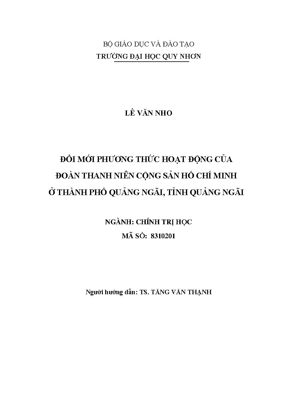 Đổi mới phương thức hoạt động của Đoàn thanh niên Cộng sản Hồ Chí Minh ở thành phố Quảng Ngãi, tỉnh Quảng Ngãi