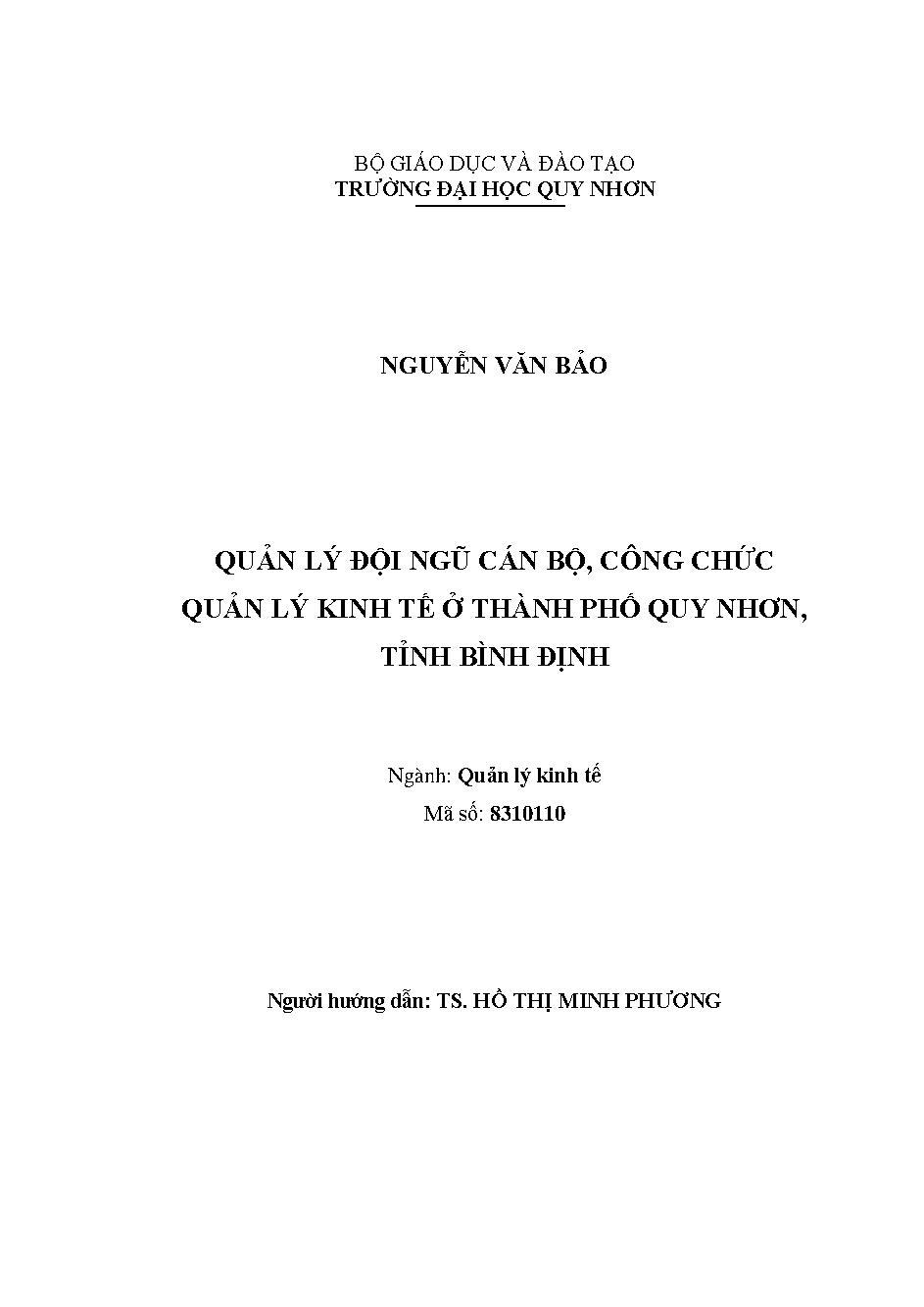 Quản lý đội ngũ cán bộ, công chức quản lý kinh tế ở thành phố Quy Nhơn, tỉnh Bình Định