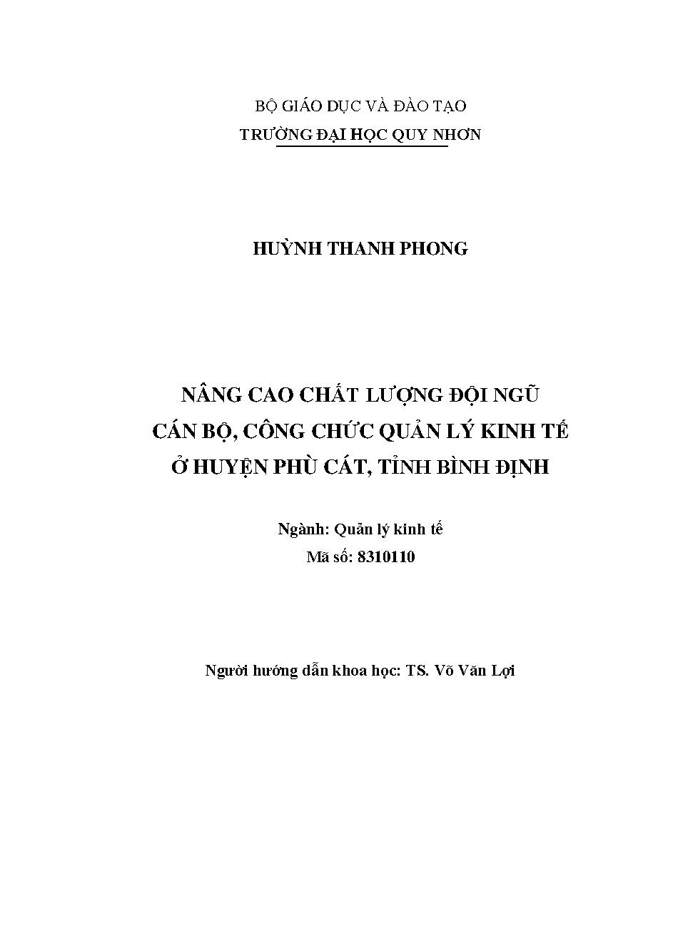 Nâng cao chất lượng đội ngũ cán bộ, công chức quản lý kinh tế ở huyện Phù Cát, tỉnh Bình Định