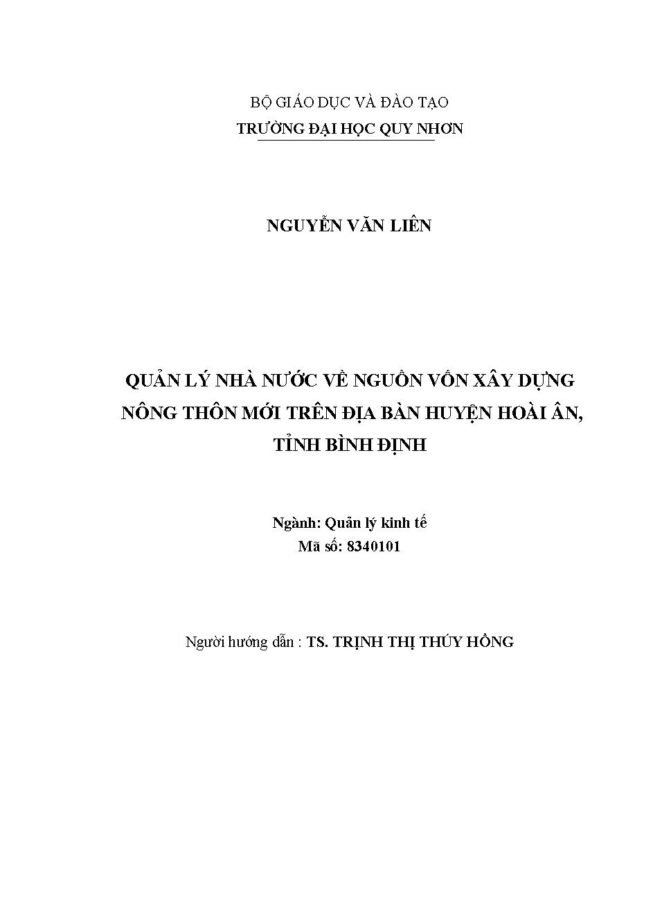Quản lý nhà nước về nguồn vốn xây dựng nông thôn mới trên địa bàn huyện Hoài Ân, tỉnh Bình Định