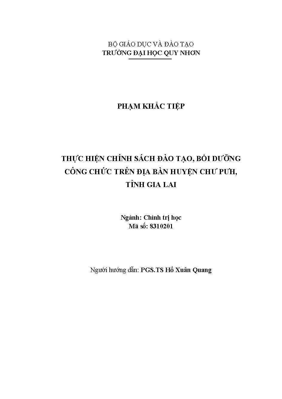 Thực hiện chính sách đào tạo, bồi dưỡng công chức trên địa bàn huyện Chư Puwh, tỉnh Gia Lai