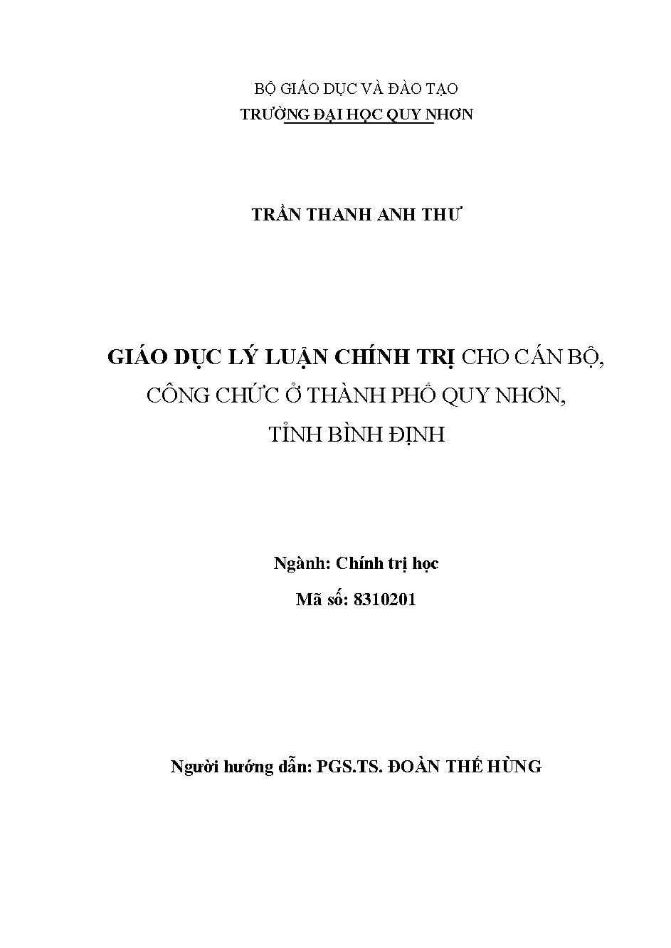 Giáo dục lý luận chính trị cho cán bộ, công chức ở thành phố Quy Nhơn, tỉnh Bình Định